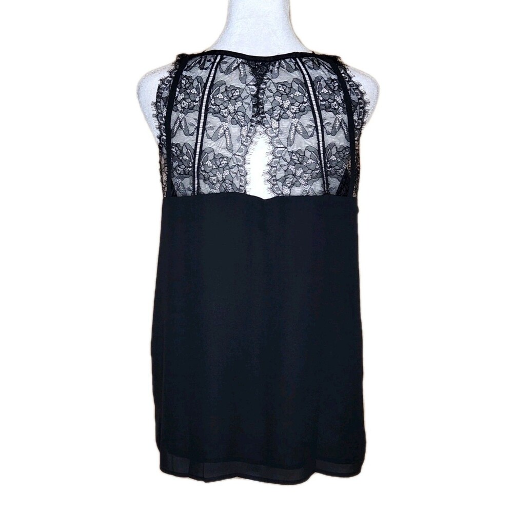 LOFT Black Eyelash Lace Back V-Neck Camisole Top Medium Romantic Dark Academia